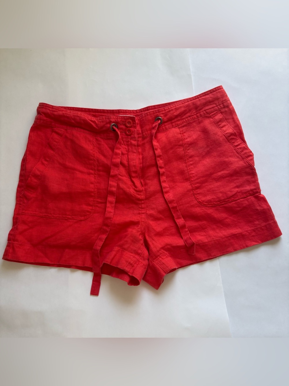 Sigrid Olsen Red High-Waist Linen-Blend Drawstring Shorts 100% Linen size 8